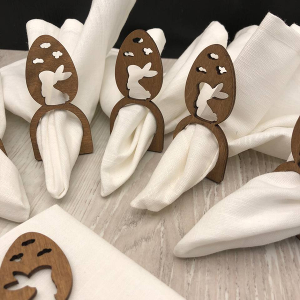 Изображение товара Набор сервировочных салфеток ОМурМебель с держателем Кролик в яйце (6шт, белый)