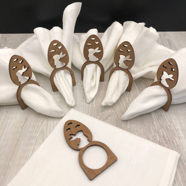 Изображение товара Набор сервировочных салфеток ОМурМебель с держателем Кролик в яйце (6шт, белый)