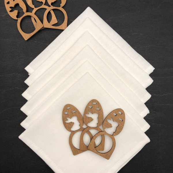 Изображение товара Набор сервировочных салфеток ОМурМебель с держателем Кролик в яйце (6шт, белый)