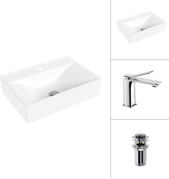 Изображение товара Умывальник со смесителем Lauter 21887B + Allure 21C618С с донным клапаном 21190CH (хром)