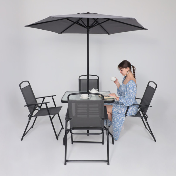 Изображение товара Комплект садовой мебели AksHome Picnic (серый/черный)