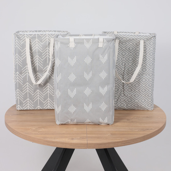 Изображение товара Корзина для белья AksHome Becky (серый/стрелы)