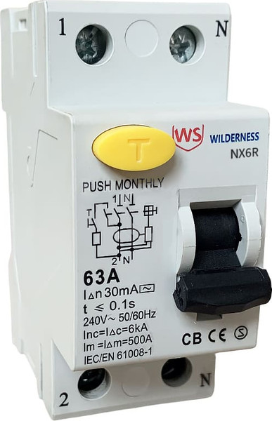Изображение товара Дифференциальный автомат Wilderness NX6R 2P 25A 30mA тип AC 6kA / NX6RU-2-025-030AC