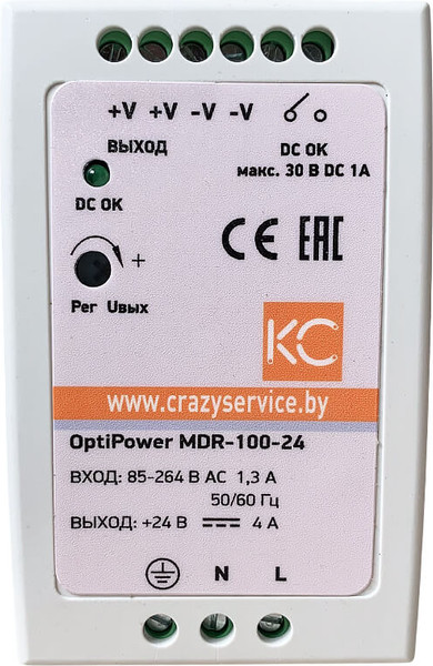 Изображение товара Блок питания на DIN-рейку КС MDR-100W-24V / mdr-100-24