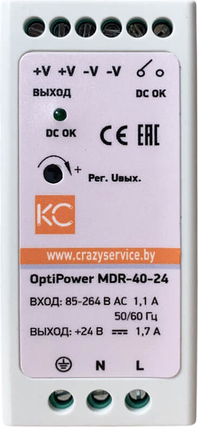 Изображение товара Блок питания на DIN-рейку КС MDR-40W-24V / mdr-40-24