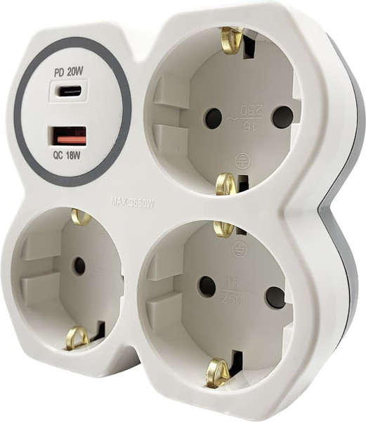 Изображение товара Электроразветвитель КС Дабрабыт 16А 250B 1 USB и 1 USB-C / 74827