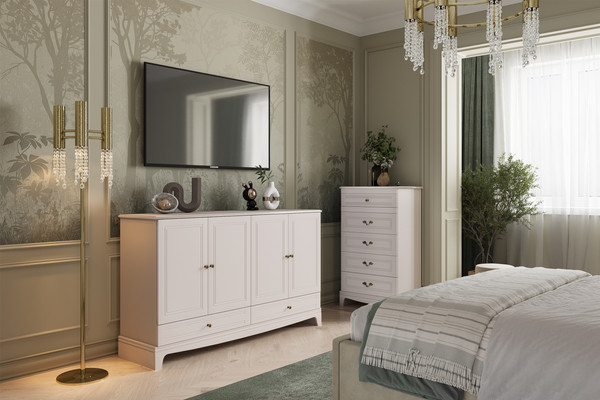 Изображение товара Комод Bravo Мебель Лорето 4 двери 2 ящика (персидский жемчуг/лак льняной)