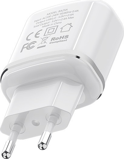 Изображение товара Зарядное устройство сетевое Borofone BA25A 2хUSB-А 2.4А + кабель AM-microBM (1м, белый)