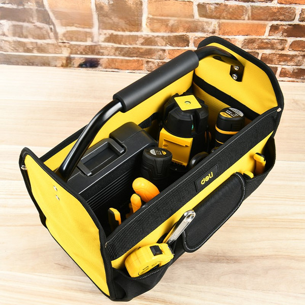 Изображение товара Сумка для инструмента Deli YS EDL586111 (420x210x380мм, открытая, ткань Oxford, черный/желтый)