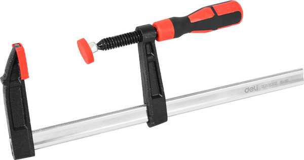 Изображение товара Струбцина Deli F-образная усиленная RS EDL110830Z (80x300мм, черный/красный)