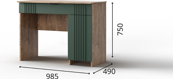 Изображение товара Туалетный столик Мебель-КМК Герта КМК 0979.21 (дуб веллингтон/SAT 22 зеленый мат)