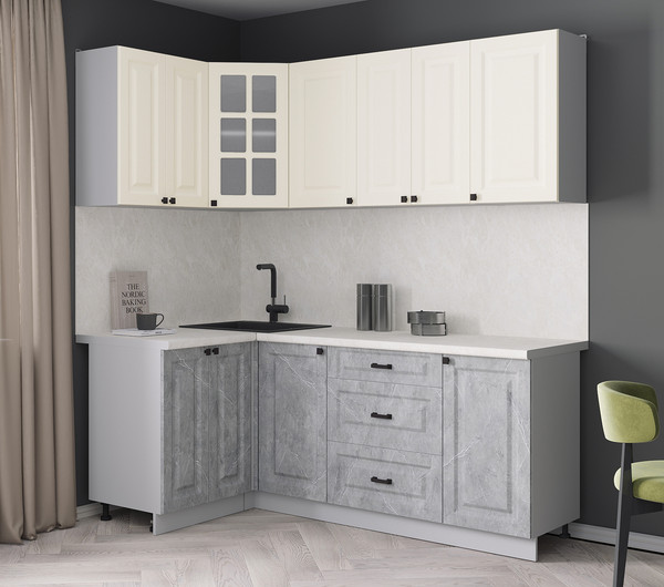 Изображение товара Кухонный гарнитур Интерлиния Мила Деко 1.2x2.0 (керамика/белый/опал светлый)