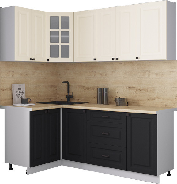 Изображение товара Кухонный гарнитур Интерлиния Мила Деко 1.2x2.0 (черный/белый/дуб бунратти)