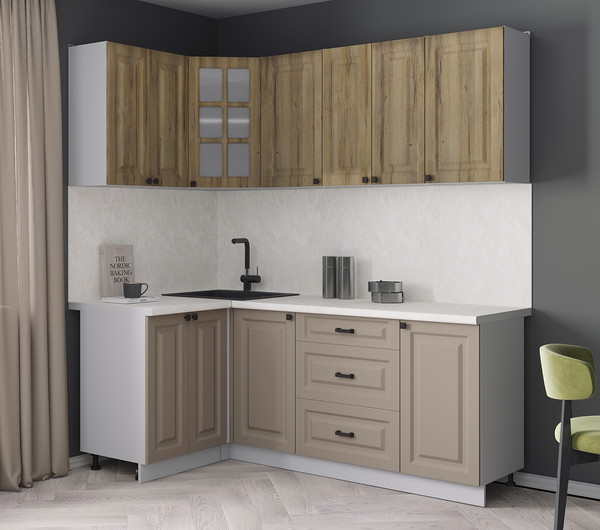 Изображение товара Кухонный гарнитур Интерлиния Мила Деко 1.2x2.0 (луна/дуб вотан/опал светлый)