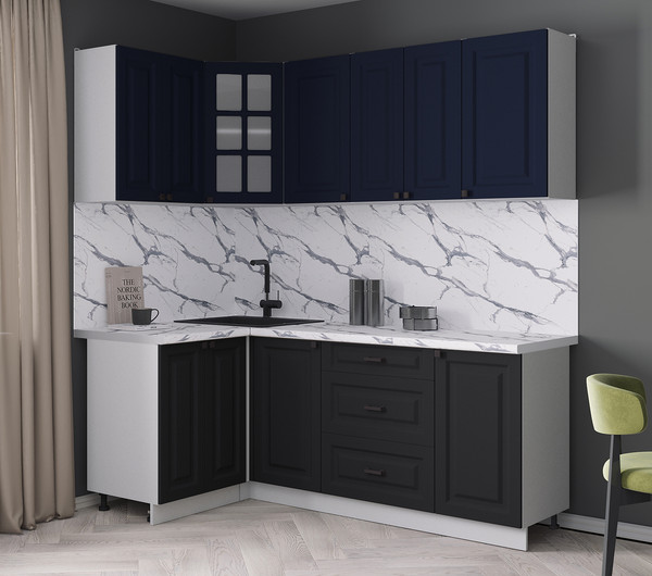 Изображение товара Кухонный гарнитур Интерлиния Мила Деко 1.2x2.0 (черный/индиго/белый гранит)