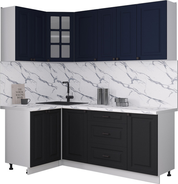 Изображение товара Кухонный гарнитур Интерлиния Мила Деко 1.2x2.0 (черный/индиго/белый гранит)