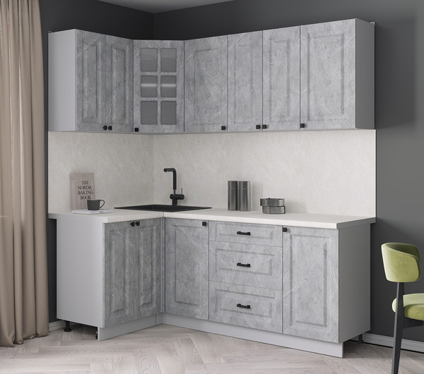 Изображение товара Кухонный гарнитур Интерлиния Мила Деко 1.2x2.0 (керамика/керамика/опал светлый)