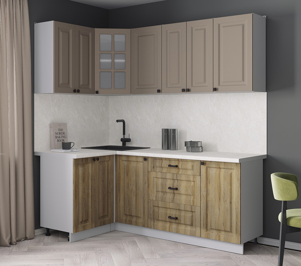 Изображение товара Кухонный гарнитур Интерлиния Мила Деко 1.2x2.0 (дуб вотан/луна/опал светлый)