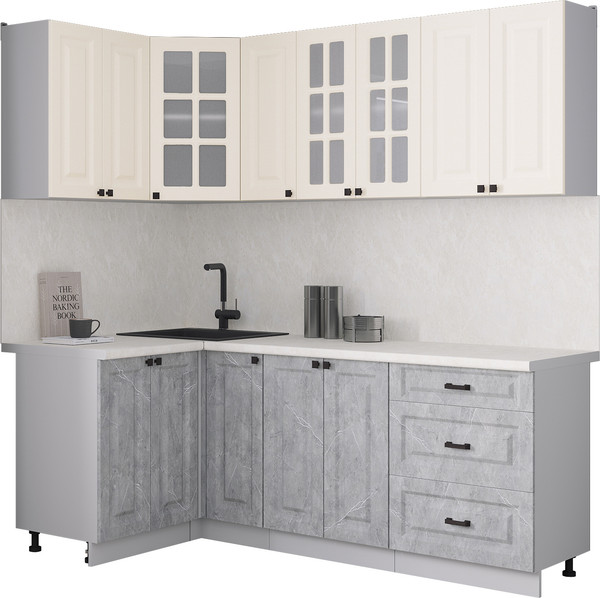 Изображение товара Кухонный гарнитур Интерлиния Мила Деко 1.2x2.1 (керамика/белый/опал светлый)