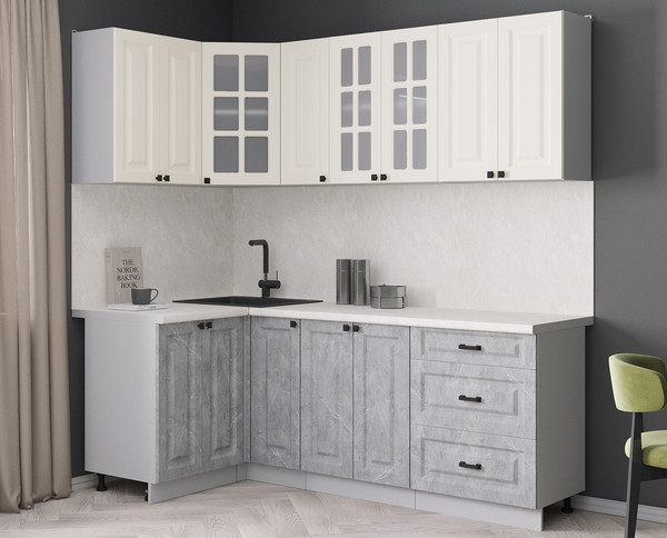 Изображение товара Кухонный гарнитур Интерлиния Мила Деко 1.2x2.1 (керамика/белый/опал светлый)