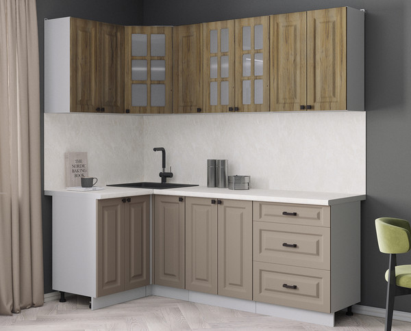 Изображение товара Кухонный гарнитур Интерлиния Мила Деко 1.2x2.1 (луна/дуб вотан/опал светлый)