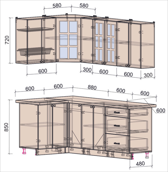 Изображение товара Кухонный гарнитур Интерлиния Мила Деко 1.2x2.1 (керамика/керамика/опал светлый)