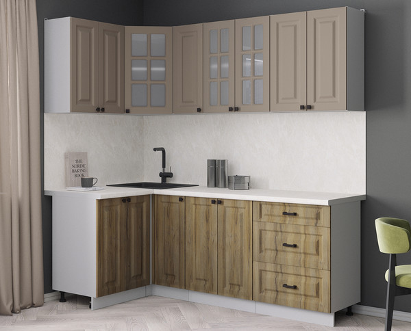 Изображение товара Кухонный гарнитур Интерлиния Мила Деко 1.2x2.1 (дуб вотан/луна/опал светлый)