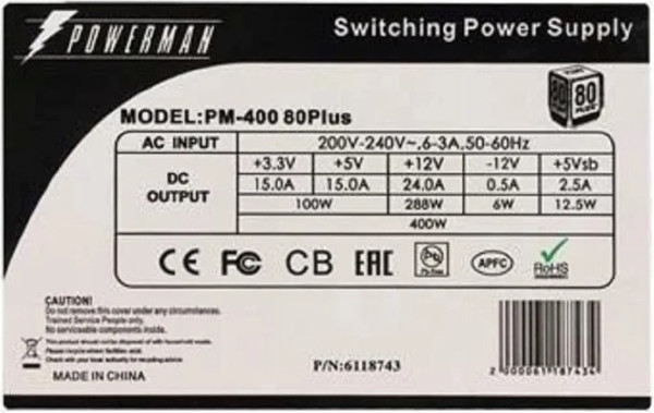 Изображение товара Блок питания для компьютера In Win PM-400ATX APFC 80+ / 6118743