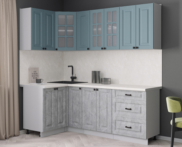 Изображение товара Кухонный гарнитур Интерлиния Мила Деко 1.2x2.1 (керамика/океан/опал светлый)