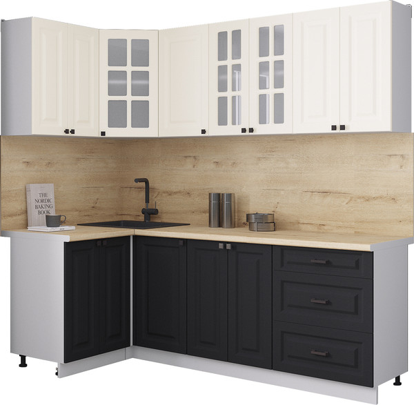 Изображение товара Кухонный гарнитур Интерлиния Мила Деко 1.2x2.2 (черный/белый/дуб бунратти)