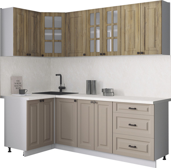 Изображение товара Кухонный гарнитур Интерлиния Мила Деко 1.2x2.2 (луна/дуб вотан/опал светлый)