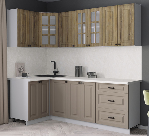 Изображение товара Кухонный гарнитур Интерлиния Мила Деко 1.2x2.2 (луна/дуб вотан/опал светлый)