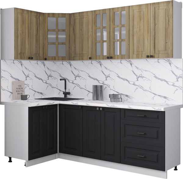 Изображение товара Кухонный гарнитур Интерлиния Мила Деко 1.2x2.2 (черный/дуб вотан/белый гранит)