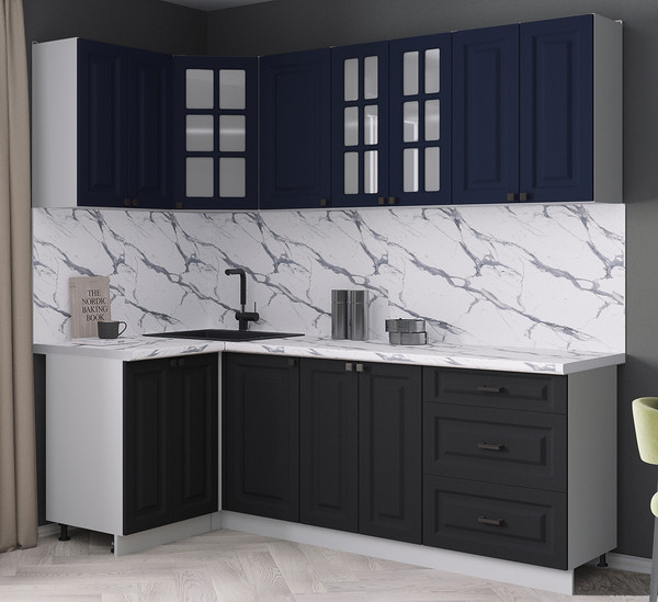 Изображение товара Кухонный гарнитур Интерлиния Мила Деко 1.2x2.2 (черный/индиго/белый гранит)