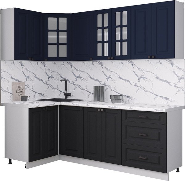 Изображение товара Кухонный гарнитур Интерлиния Мила Деко 1.2x2.2 (черный/индиго/белый гранит)