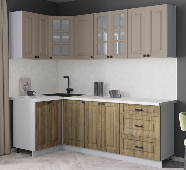 Изображение товара Кухонный гарнитур Интерлиния Мила Деко 1.2x2.2 (дуб вотан/луна/опал светлый)