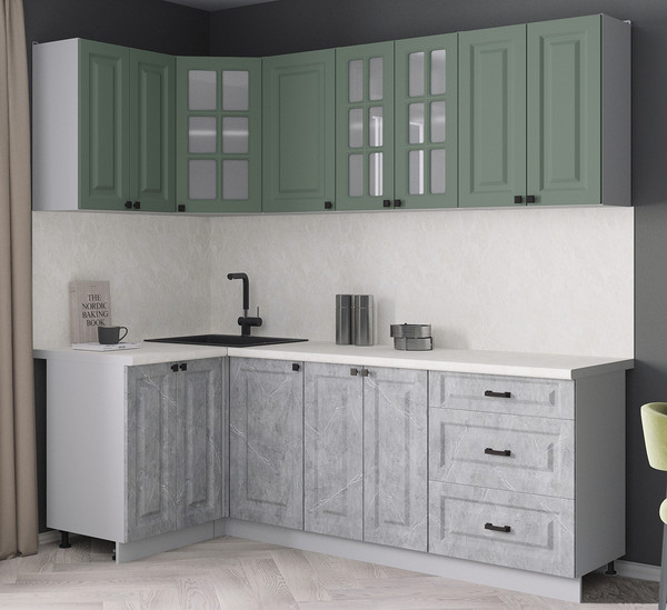 Изображение товара Кухонный гарнитур Интерлиния Мила Деко 1.2x2.2 (керамика/мята/опал светлый)