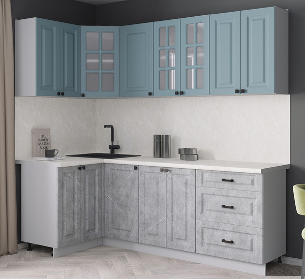 Изображение товара Кухонный гарнитур Интерлиния Мила Деко 1.2x2.2 (керамика/океан/опал светлый)