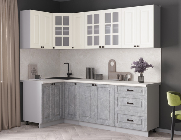 Изображение товара Кухонный гарнитур Интерлиния Мила Деко 1.2x2.3 (керамика/белый/опал светлый)