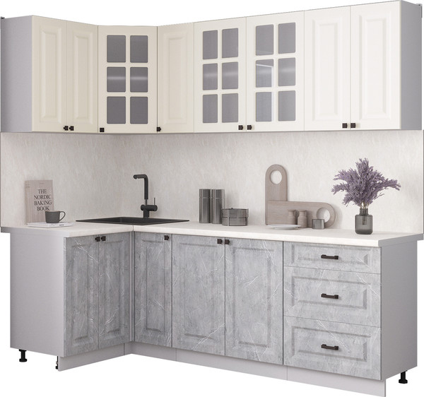 Изображение товара Кухонный гарнитур Интерлиния Мила Деко 1.2x2.3 (керамика/белый/опал светлый)