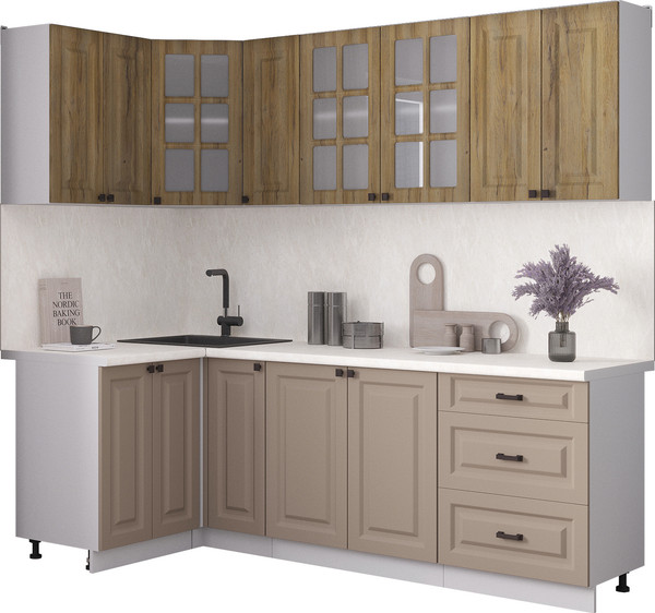 Изображение товара Кухонный гарнитур Интерлиния Мила Деко 1.2x2.3 (луна/дуб вотан/опал светлый)