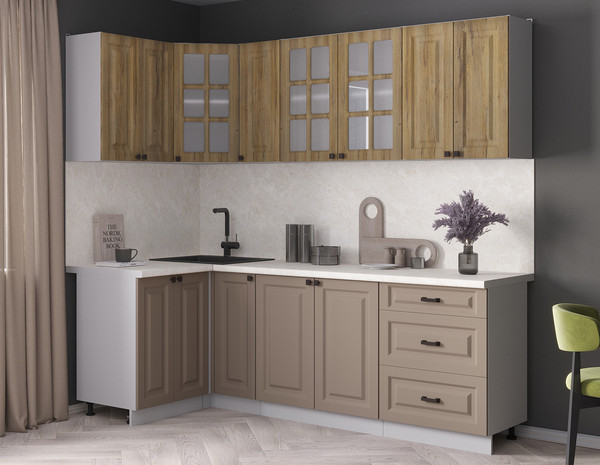 Изображение товара Кухонный гарнитур Интерлиния Мила Деко 1.2x2.3 (луна/дуб вотан/опал светлый)