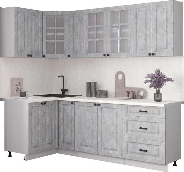 Изображение товара Кухонный гарнитур Интерлиния Мила Деко 1.2x2.3 (керамика/керамика/опал светлый)