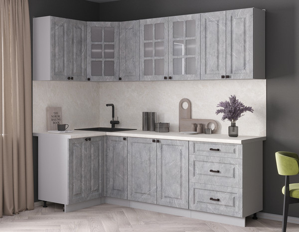 Изображение товара Кухонный гарнитур Интерлиния Мила Деко 1.2x2.3 (керамика/керамика/опал светлый)