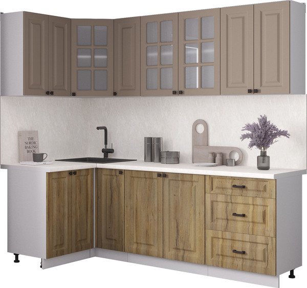 Изображение товара Кухонный гарнитур Интерлиния Мила Деко 1.2x2.3 (дуб вотан/луна/опал светлый)