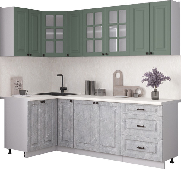 Изображение товара Кухонный гарнитур Интерлиния Мила Деко 1.2x2.3 (керамика/мята/опал светлый)