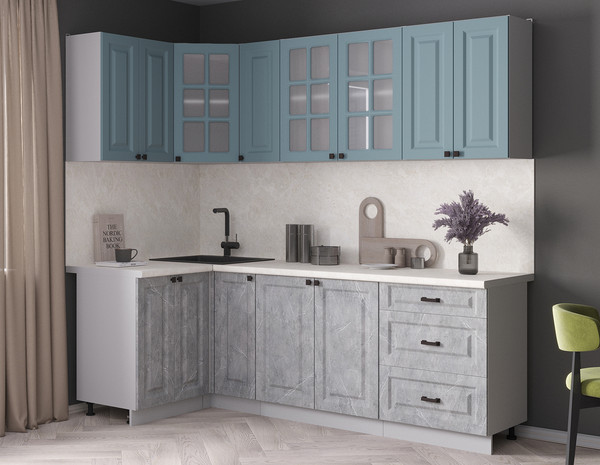 Изображение товара Кухонный гарнитур Интерлиния Мила Деко 1.2x2.3 (керамика/океан/опал светлый)