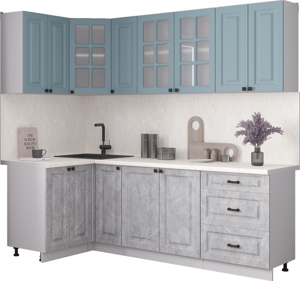 Изображение товара Кухонный гарнитур Интерлиния Мила Деко 1.2x2.3 (керамика/океан/опал светлый)