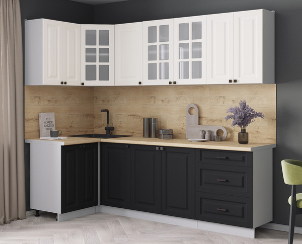 Изображение товара Кухонный гарнитур Интерлиния Мила Деко 1.2x2.4 (черный/белый/дуб бунратти)