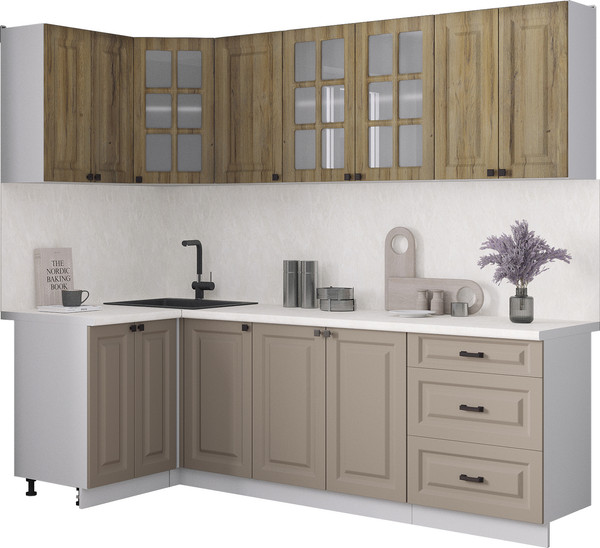 Изображение товара Кухонный гарнитур Интерлиния Мила Деко 1.2x2.4 (луна/дуб вотан/опал светлый)